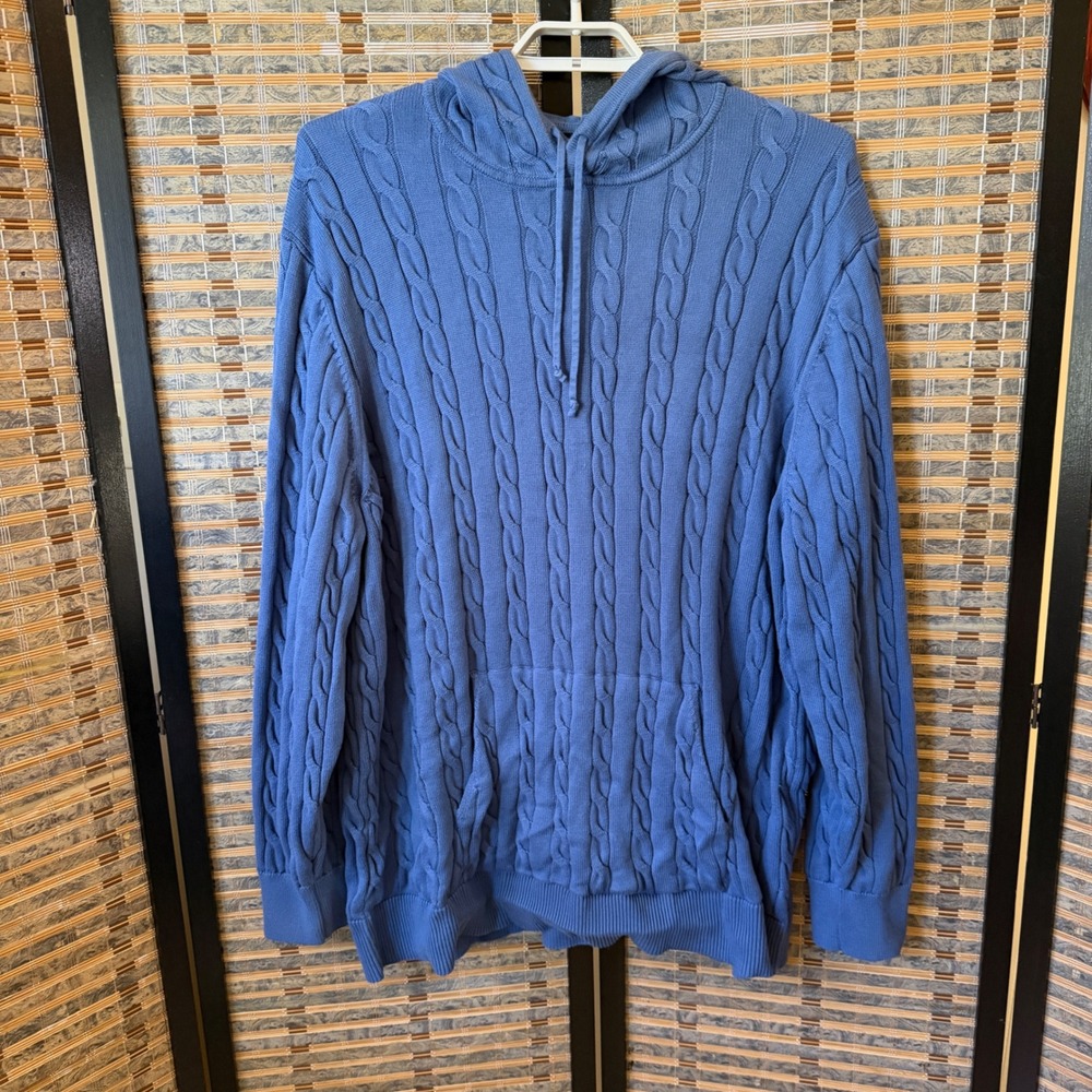 Brooks Brothers Cable Knit Hoodie Mens 4XLT Blue Cotton Sweater 100227726